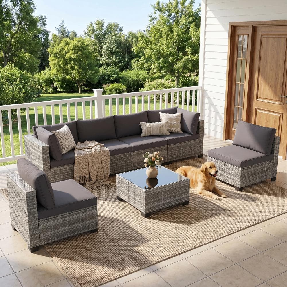 7 Pieces Outdoor Patio Wicker Sectional  Conversation Set  with Cushions &Table price history on PriceWatchPro