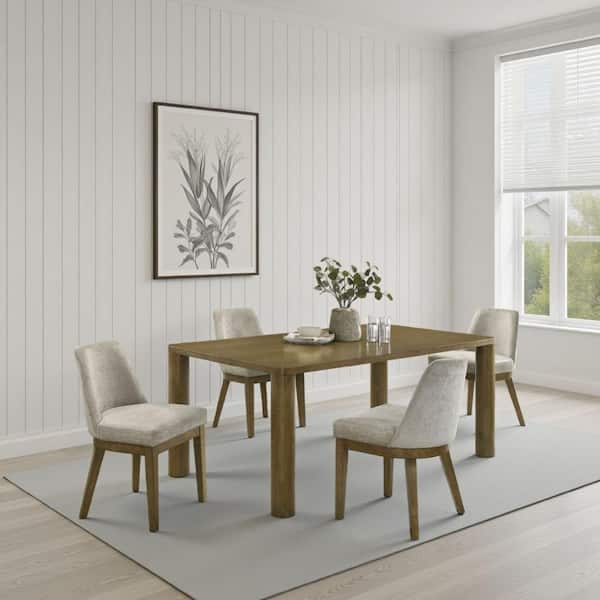 Givy Brown Wood 71 in. 4-Legs Dining Table Seats 6
