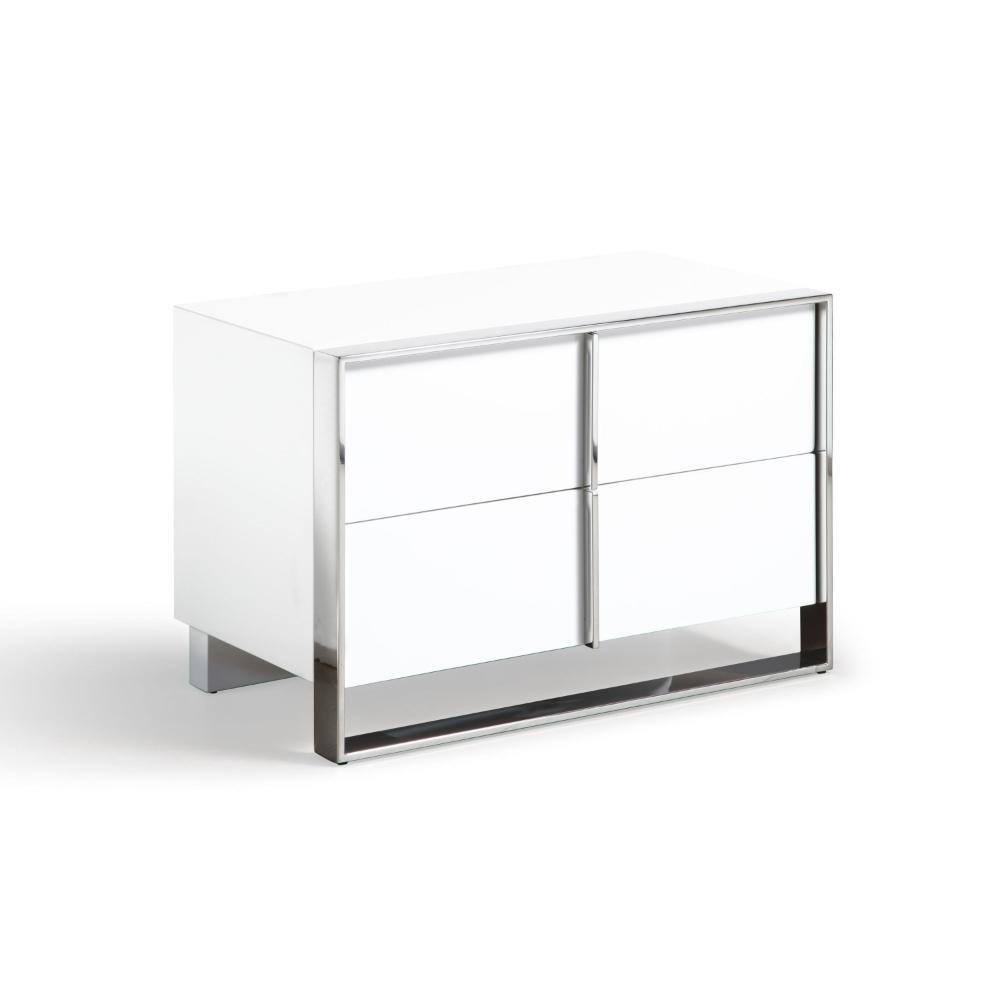 High Gloss White and Chrome 2-Drawer Nightstand
