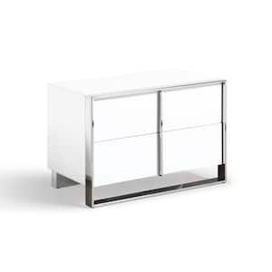 High Gloss White and Chrome 4 Drawer 16.5 in. W Nightstand