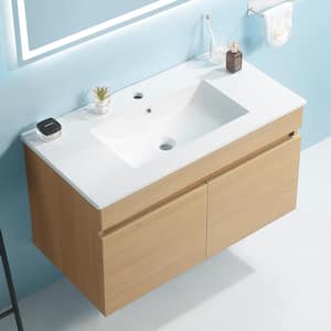 36 in. W x 18 in. D x 20 in. H Single Sink Wall Mounted Bath Vanity in Brown with White Ceramic Top and Mirror