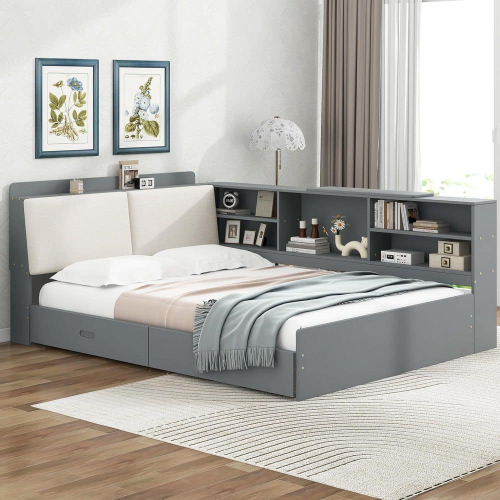 Gray Wood Frame Full Size Platform Bed with 2-Drawers price history on PriceWatchPro