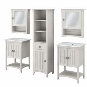Salinas 24.21 in. W Double Sink Bath Vanity in Linen White Oak with White Wood Top and Mirror
