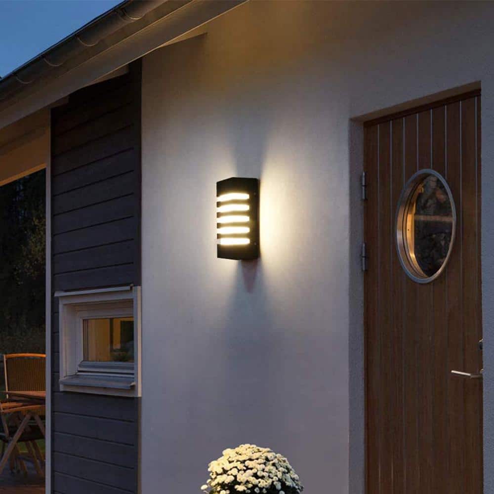 Sleek 9.75" Black LED Outdoor Wall Lantern with Dimmable Light