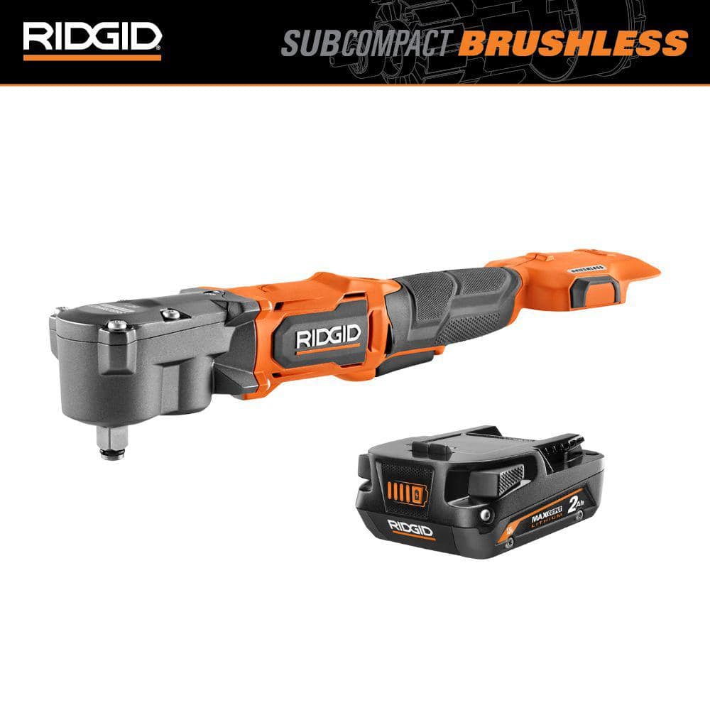 18V Brushless Cordless SubCompact 1/2 in. Right Angle Impact Wrench with with 2.0 Ah MAX Output Battery -  RIDGID, R8721R840020