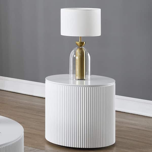 Dyllan 22 in. White High Gloss Finish Round Other End Table with No Additional Features