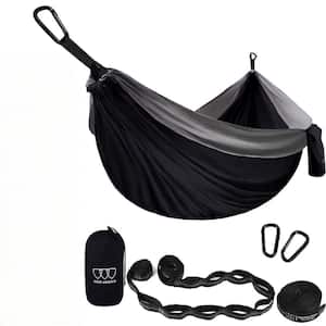10.4 ft. 2-Person Portable Camping Hammock in Black and Gray with Carabiners, Tree Straps and Storage Bag