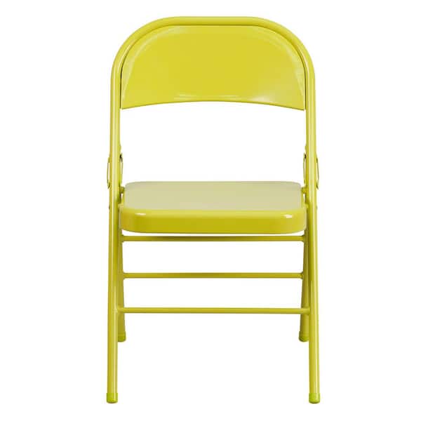 OFFEX HERCULES COLORBURST Series Twisted Citron Triple Braced and Double Hinged Metal Folding Chair
