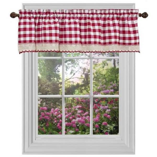 ACHIM Buffalo Check 14 in. L Polyester/Cotton Window Curtain Valance in Burgundy