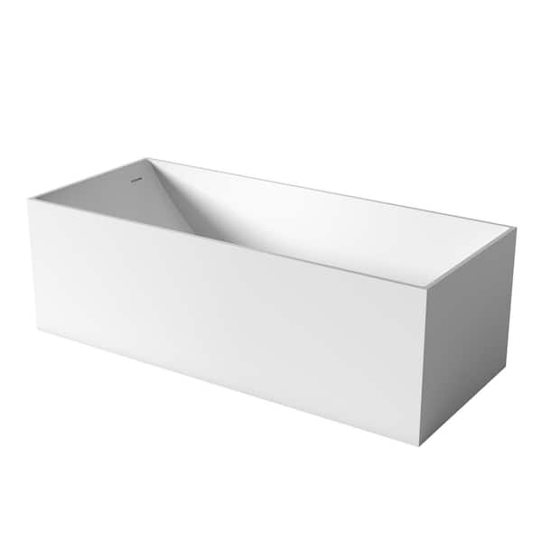 MEDUNJESS Venl 67 in. x 28.3 in. Stone Resin Solid Surface Flatbottom Freestanding Soaking Bathtub Drain Center in White/Chrome