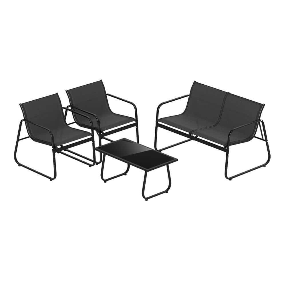 4-Piece Fabric Patio Conversation Set with Loveseat, Chairs and Tempered Glass Table, Black price history on PriceWatchPro