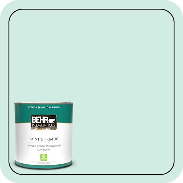 BEHR PREMIUM PLUS 1 qt. Home Decorators Collection #HDC-MD-19 Soft Mint Semi-Gloss Enamel Low Odor Interior Paint & Primer
