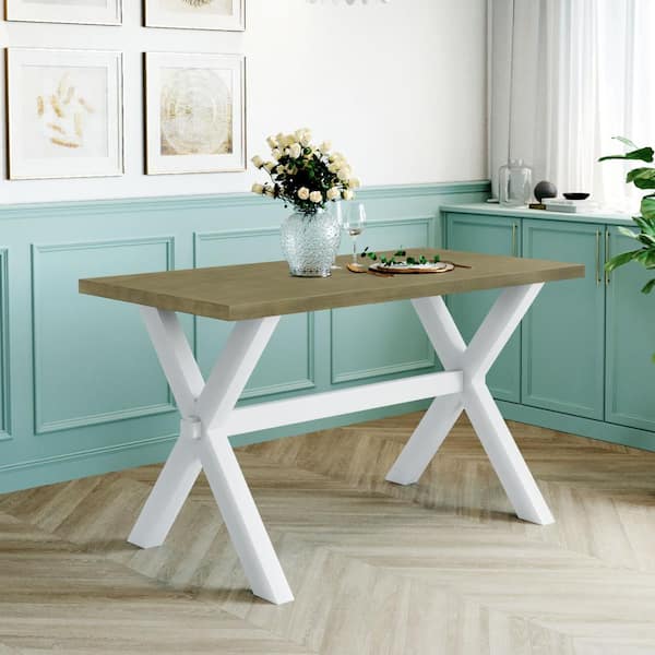 Polibi 45.50 in.W Farmhouse Rustic Wood Top Cross Legs Kitchen Dining Table Seats for 4(Gray Green/White)
