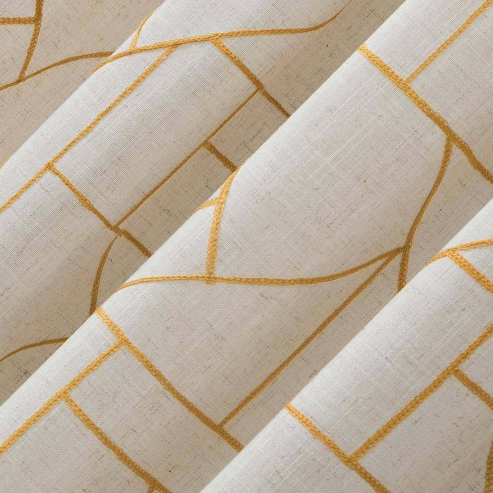 Gold and Linen Light-Filtering Geometric Rod Pocket Curtain Panel