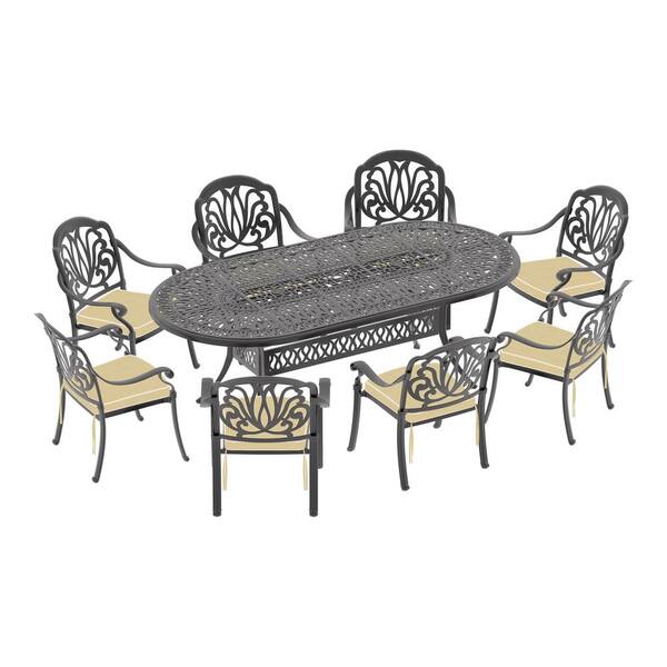 Willit Elizabeth Black 9-Piece Cast Aluminum Outdoor Dining Set with ...