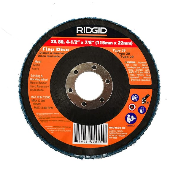 RIDGID Zirconium Flap Disc, 4-1/2 in. x 7/8 in. Type 29, 80 Grit