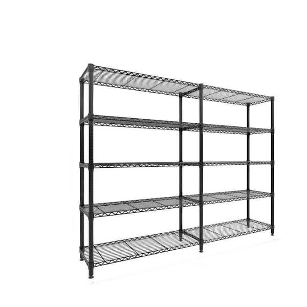 70 in. H 5-Tier L-Shaped Black Metal Storage Shelve Unit with Adjustable Shelf, Storage Rack for Kitchen Pantry Bedroom