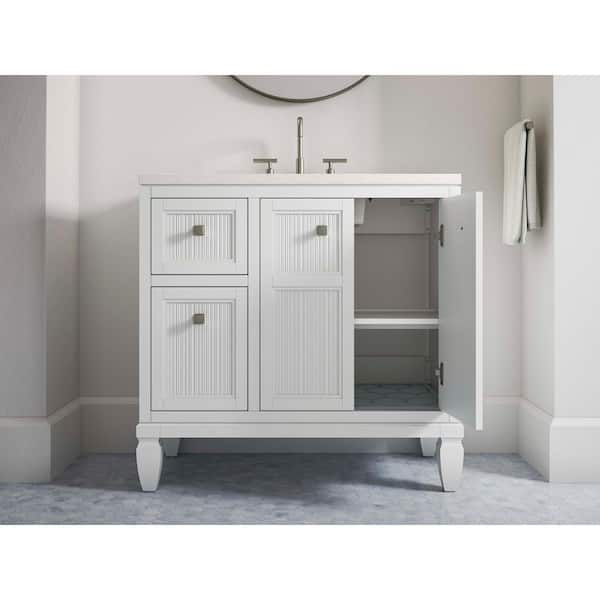KOHLER Hearthaven 36.56in. Single Sink Freestanding White Bath Vanity with White Quartz Top Assembled