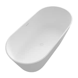 63 in. Stone Resin Flatbottom Solid Surface Freestanding Soaking Bathtub in White with Drain