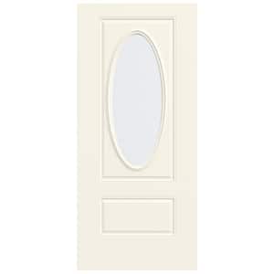 36 in. x 80 in. 1 Panel 3/4 Lite Oval Right-Hand/Inswing Clear Glass White Steel Front Door Slab