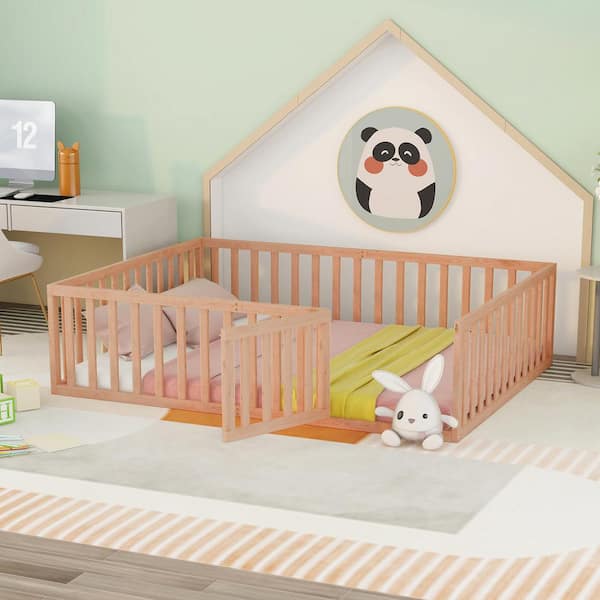 ANBAZAR White Twin Size Floor House Kids Bed Frame with Twin Size Trundle, Wood Twin Daybed Frame with House Style Roof
