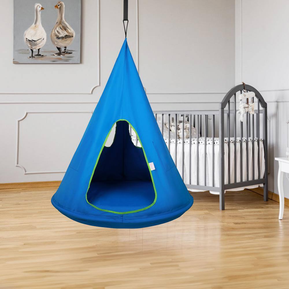 Blue Steel Hanging Hammock Chair with Cushions