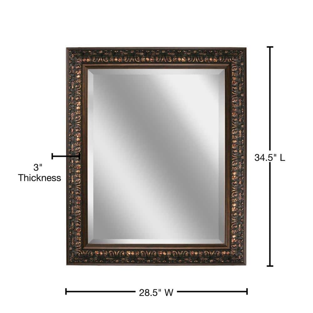 Elegant Rectangular 34.5" Bronze and Silver Ornate Mirror