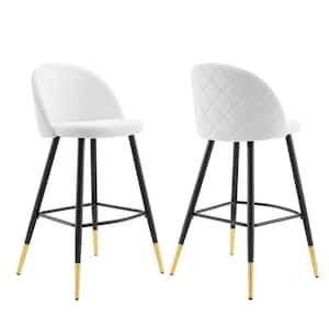 Cordial 40.5 in. White Low Back Wood Frame Bar Stool with Fabric Seat (Set of 2)