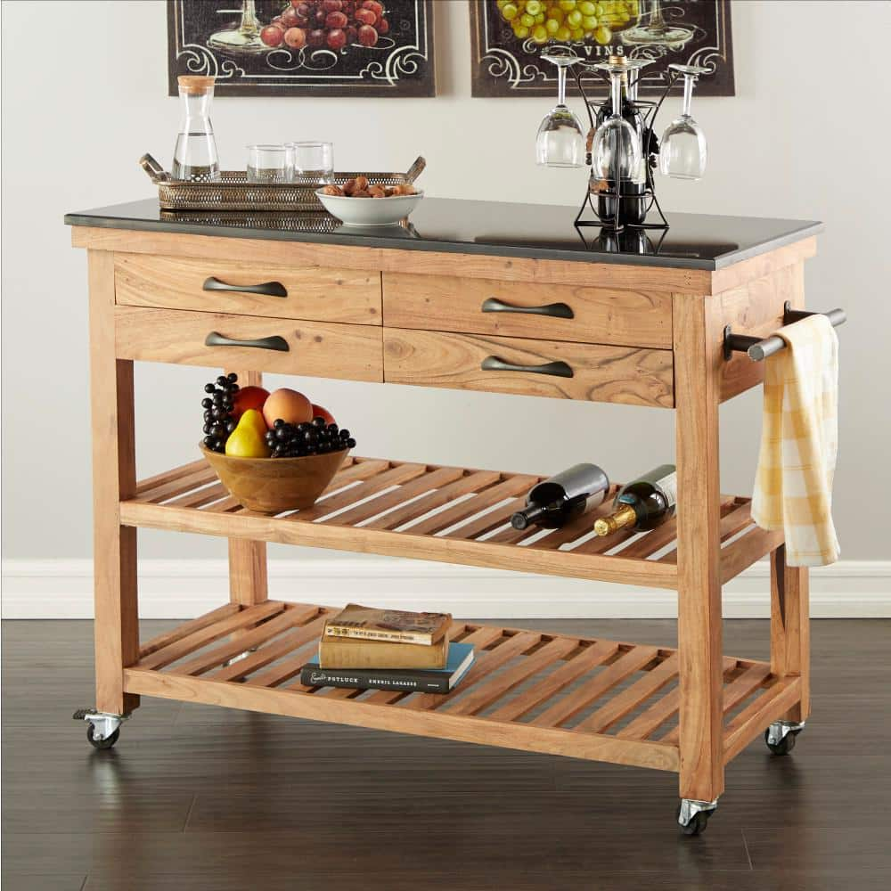 Litton Lane 36 In. Brown Wood Coastal Style Kitchen Cart 22813 - The ...