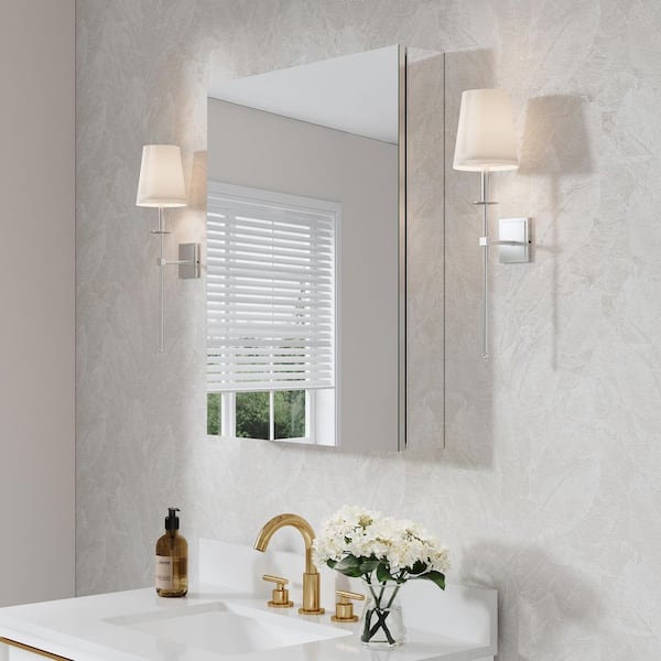 WELLFOR Rosa 24 in. W x 30 in. H Rectangular Aluminum Tri-View Medicine Cabinet with Mirror, Blum Hinge, Adjustable Shelves