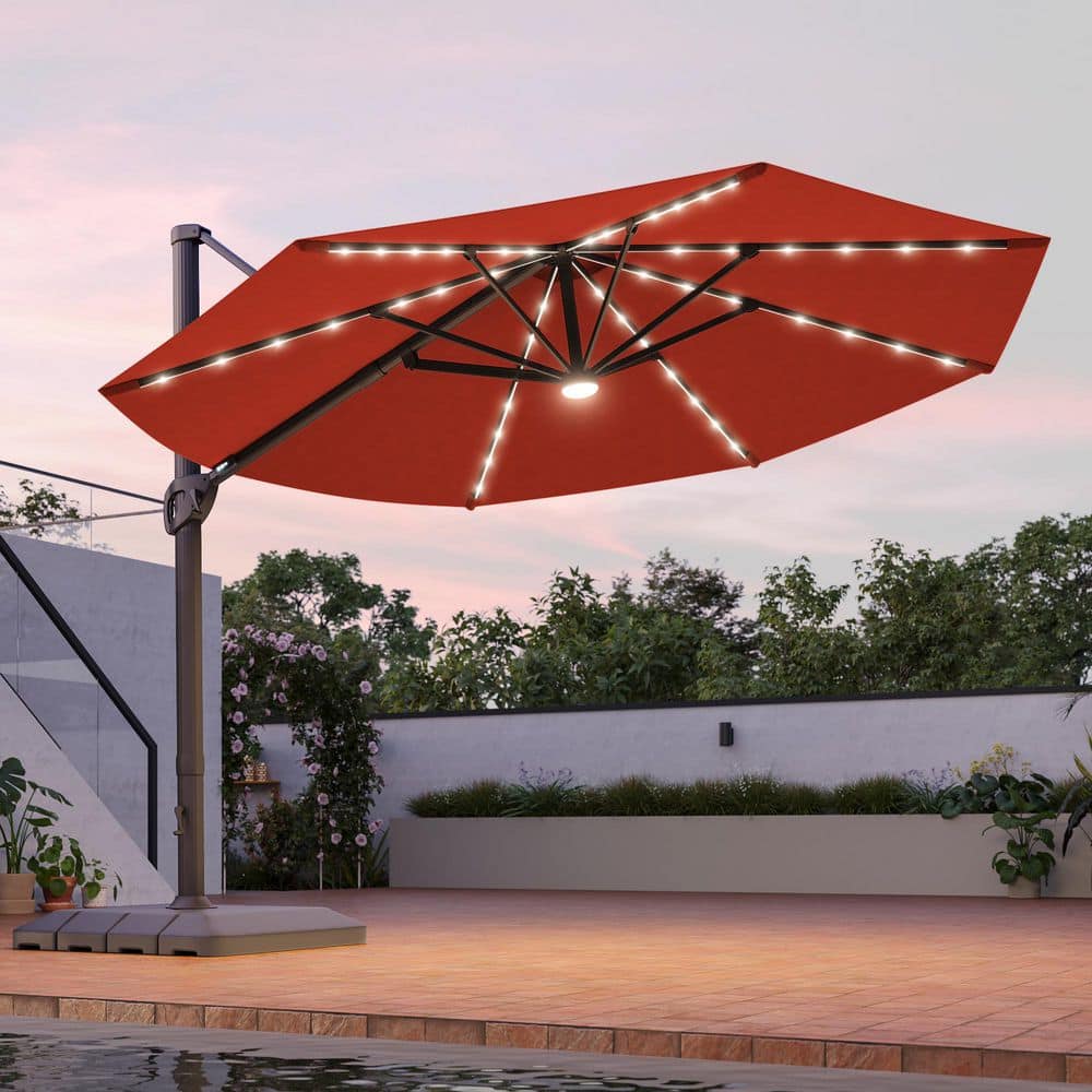 11 ft. LED Cantilever Patio Umbrella with Solution-Dyed Fabric, Aluminum Frame and 360° Rotation in Rust Red price history on PriceWatchPro