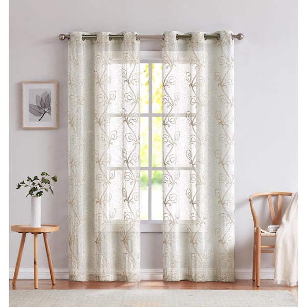 2 Panel Floral Jacquard Grommet Sheer Voile Curtain Window Drapes 63 84 89 95"L 