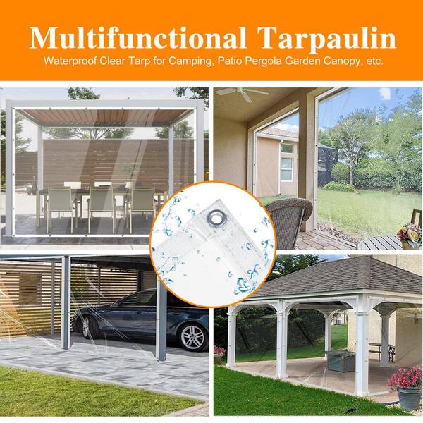 Canvas Tarp Clear Tarps Waterproof 4X8 With Grommets Clear Vinyl Tarp Heavy Duty Outdoor Clear Plastic Tarp Clear PVC Tarp Covering For Patio Henhouse Porch Canopy Plant Camping Heavy Duty Clear Tarp