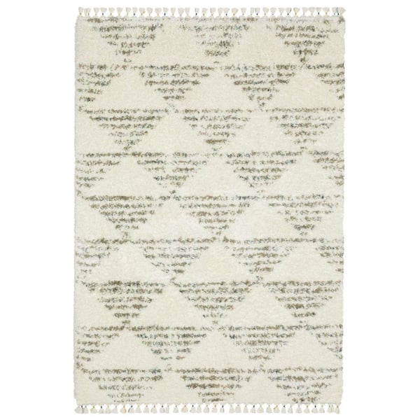 8 ft. x 10 ft. Ivory, Black Geometric Washable Area Rug
