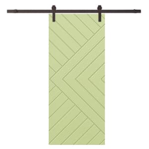 Chevron Arrow 24 in. x 84 in. Fully Assembled Sage Green Stained MDF Modern Sliding Barn Door with Hardware Kit