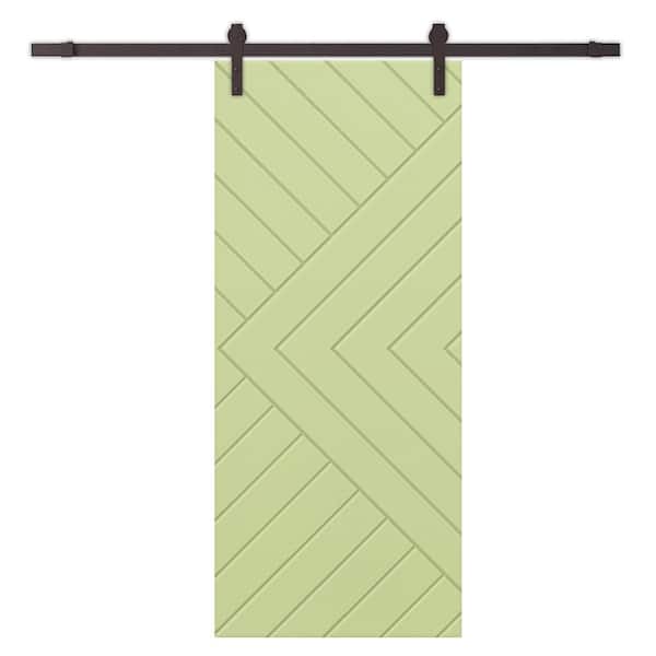 CALHOME Chevron Arrow 28 in. x 84 in. Fully Assembled Sage Green Stained MDF Modern Sliding Barn Door with Hardware Kit