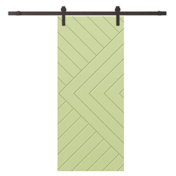 CALHOME Chevron Arrow 36 in. x 84 in. Fully Assembled Sage Green Stained MDF Modern Sliding Barn Door with Hardware Kit