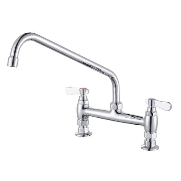 Double Handle Deck Mounted Standard Kitchen Faucet, Commercial Faucet with 14 in. Long Spout in Polished Chrome