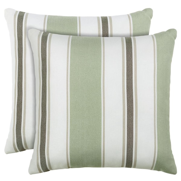 Unbranded Sunbrella Green Striped Outdoor Bolster Pillow with Inserts 2-Pack
