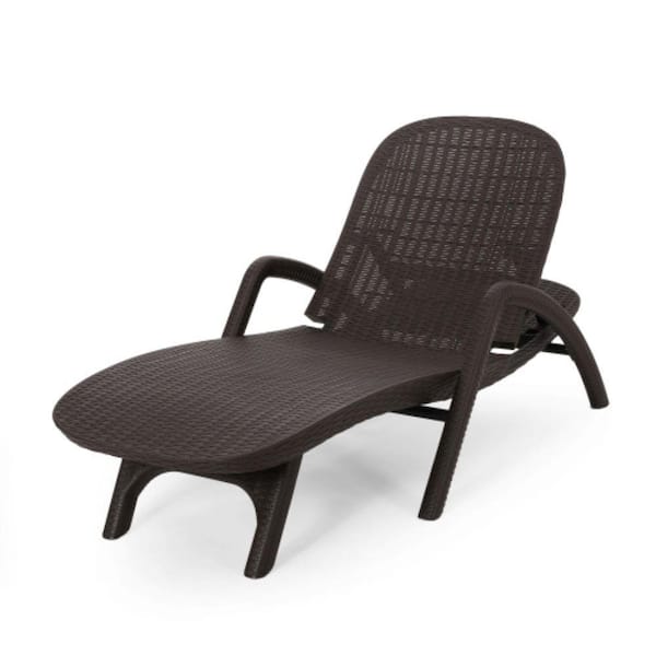 ITOPFOX Dark Brown Wicker Outdoor Chaise Lounge with Weather-Resistant