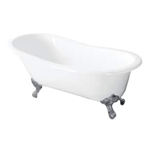 54 in. Cast Iron Slipper Clawfoot Bathtub in White with Feet in Polished Chrome