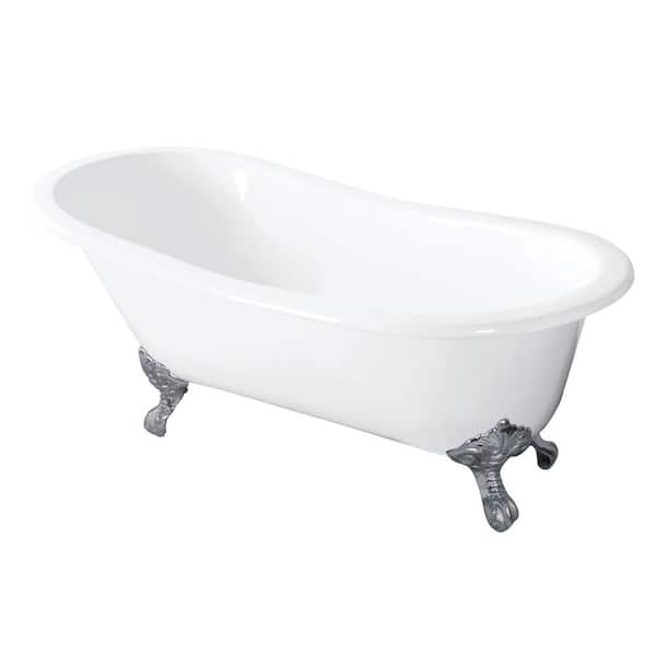 Aqua Eden 54 in. Cast Iron Slipper Clawfoot Bathtub in White with Feet ...