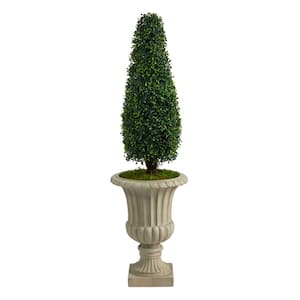 4 ft. Indoor/Outdoor Boxwood Tower Artificial Topiary Tree in Sand Finished Urn UV Resistant