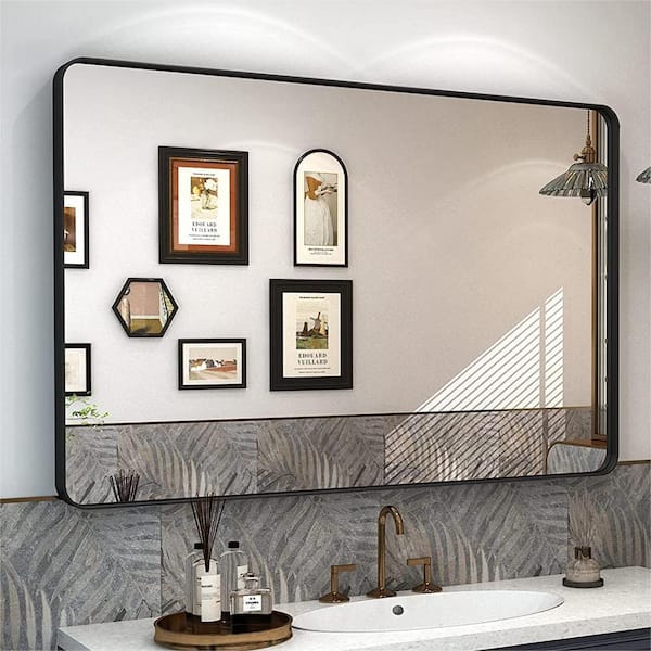 waterpar 48 in. W x 32 in. H Rectangular Aluminum Framed Wall Bathroom Vanity Mirror in Black