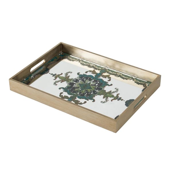Avex 18. 1x13x2" Multi-Colored Mirror Decorative Tray with Handle