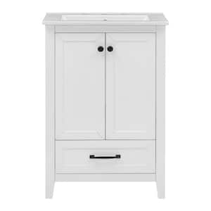 24 in. W Single Sink Freestanding Bath Vanity in White with White Ceramic Top, 1 Drawer and Doors