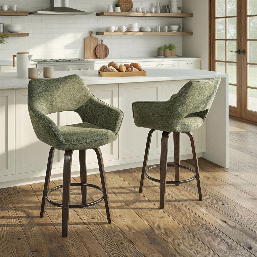 Lumisource Mustang 26.5 in. Green Fabric, Walnut Glazed Wood and