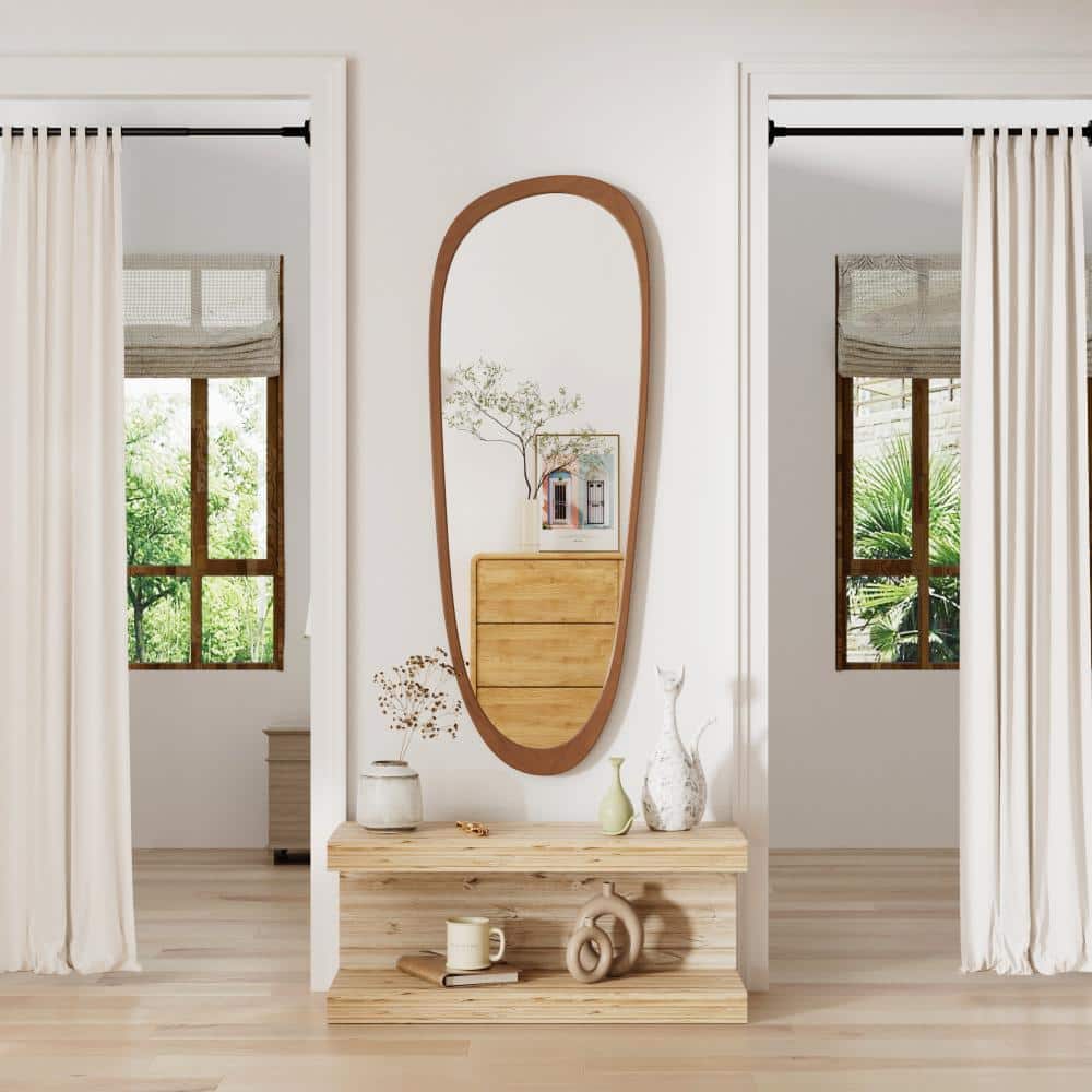 22" W x 60" H Irregular Wood Framed, Vintage Wall Bathroom Mirror Vintage Decorative Mirror in Wood Finish
