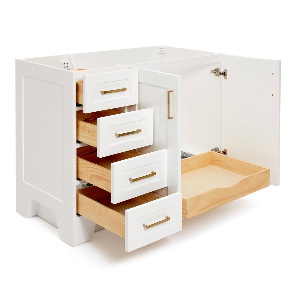 White Wood Freestanding Bathroom Vanity with Brass Hardware, 42 inches