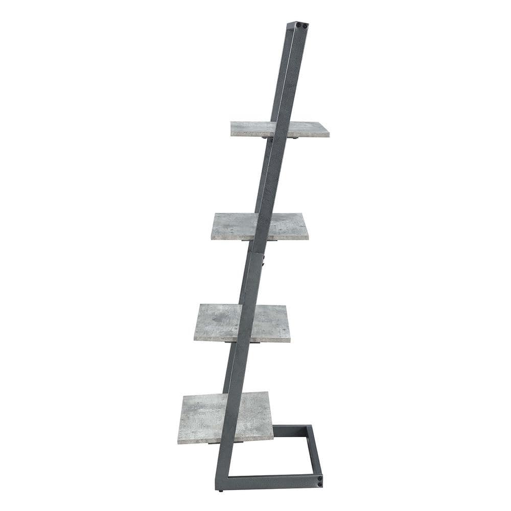 Urban Industrial Gray 4-Tier Ladder Bookcase with Metal Frame